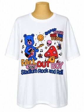 Fall Out Boy 2021 Stadium Rock and Roll Tour Graphic T-Shirt White XL